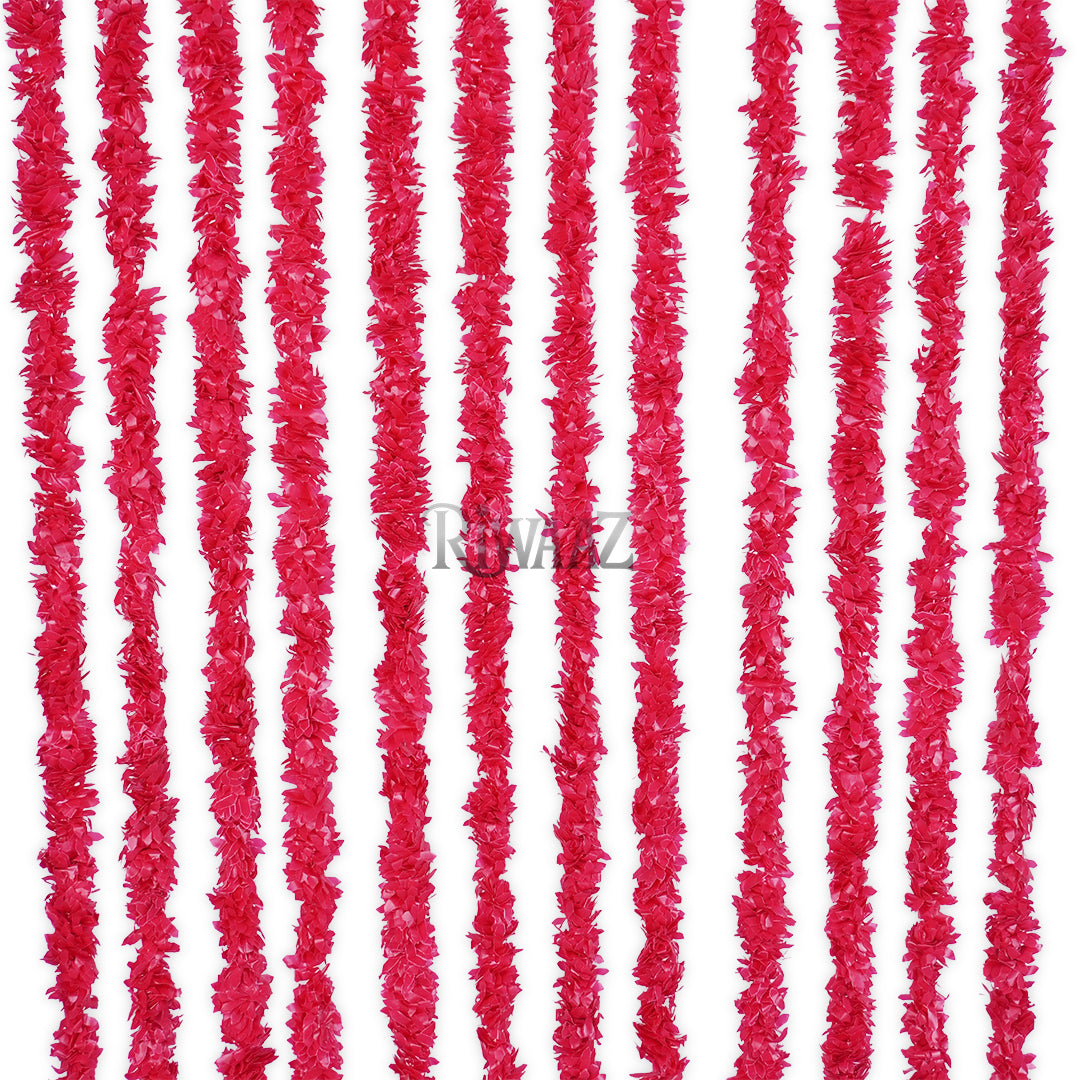 12pcs Red Marigold Fluffy Mala Garland – Soft Plastic Flower Strings for Indian Wedding Nikah Decor, Colorful Arch Backdrop