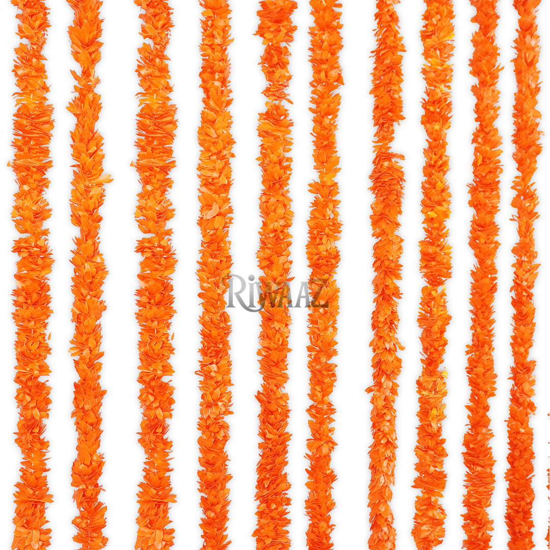 12pcs Orange Marigold Fluffy Mala Garland – Soft Plastic Flower Strings for Indian Wedding Nikah Decor, Colorful Arch Backdrop