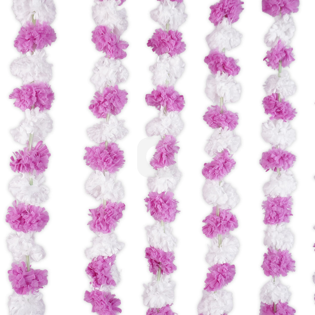 12 pcs Marigold Macron Purple & White Color Garland for Wedding decoration - Riwaaz