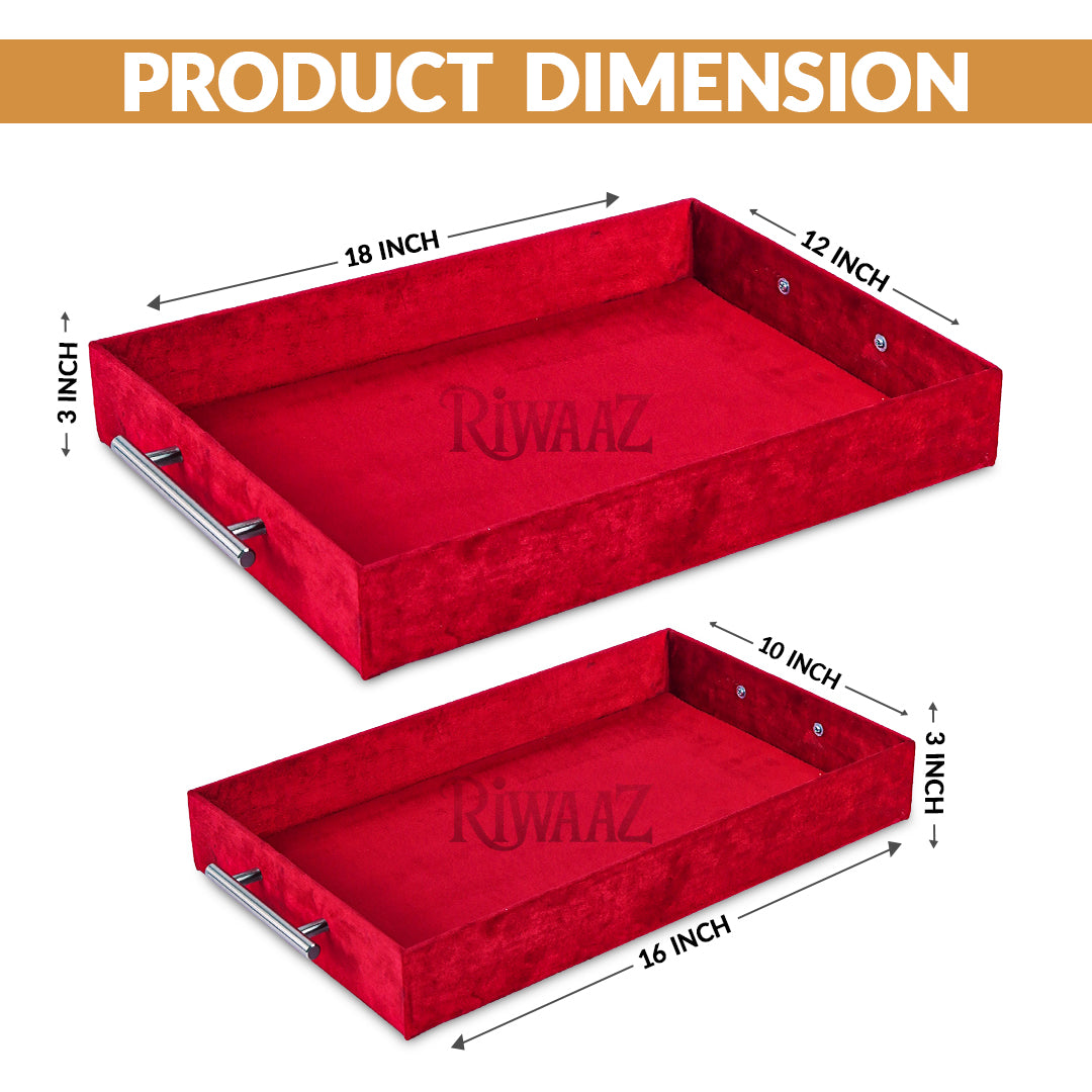 2 pcs Red Velvet Wedding Gift Tray Set – Bridal Platter for Pakistani & Indian Shaadi Decor