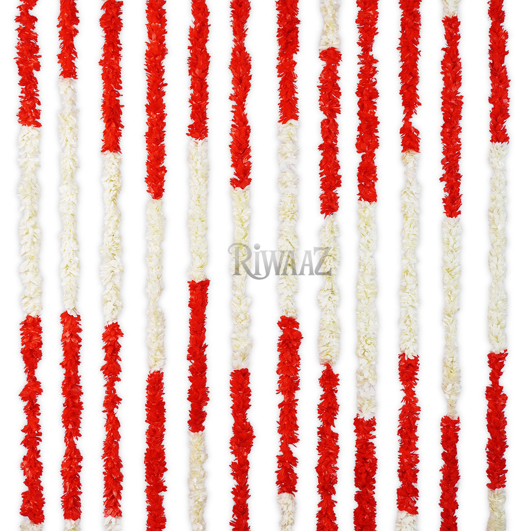 12pcs Red & White Fluffy Mala Garland – Soft Plastic Flower Strings for Indian Wedding Nikah Decor, Colorful Arch Backdrop