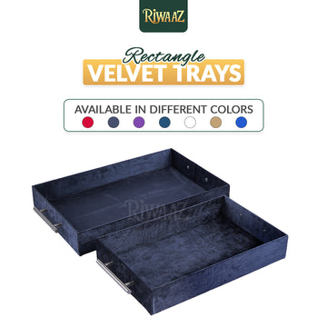 2 pcs Gray Velvet Wedding Gift Tray Set – Bridal Platter for Pakistani & Indian Shaadi Decor