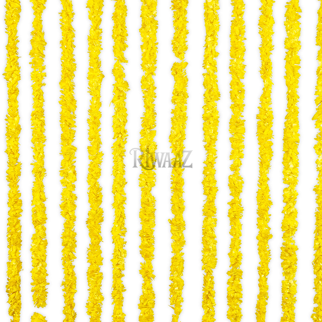 12pcs Yellow Marigold Fluffy Mala Garland – Soft Plastic Flower Strings for Indian Wedding Nikah Decor, Colorful Arch Backdrop