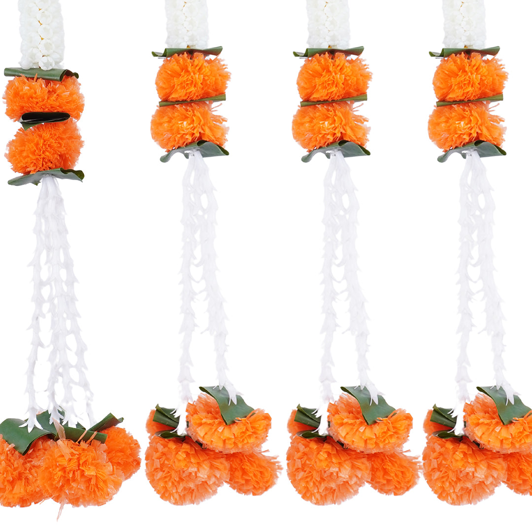 12 pcs Marigold Garland - White & Orange Color for Wedding decoration - Riwaaz