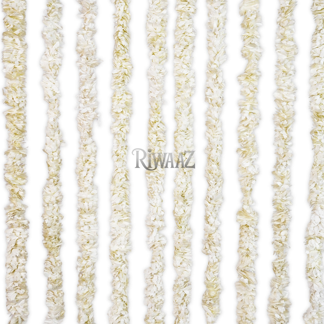 12pcs Off white Marigold Fluffy Mala Garland – Soft Plastic Flower Strings for Indian Wedding Nikah Decor, Colorful Arch Backdrop