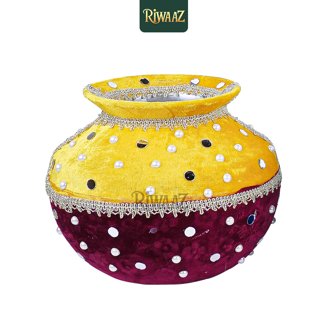 Traditional Colourful Handmade Velvet Matki For Nikkah, Maiyun, Menhdi, Dholki, Indian Wedding, Pakistani Wedding, Shaadi Vivah, Decoration