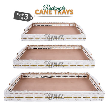 Set of 3 - White Rectangle Cane Trays