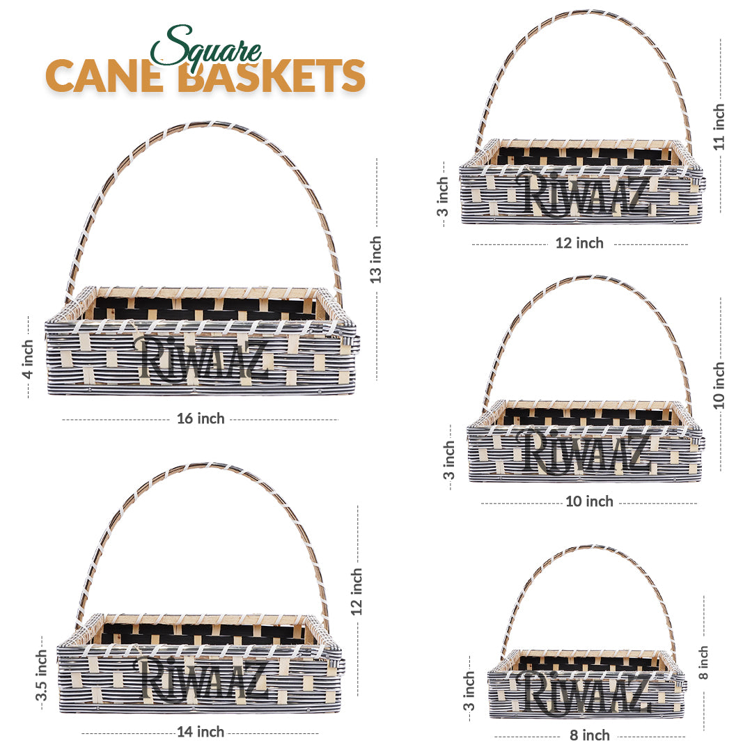 Set of 5 - Silver Square Cane Basket for Gifting, wedding decoration