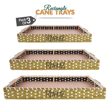 Set of 3 - Gold Rectangle Cane Trays