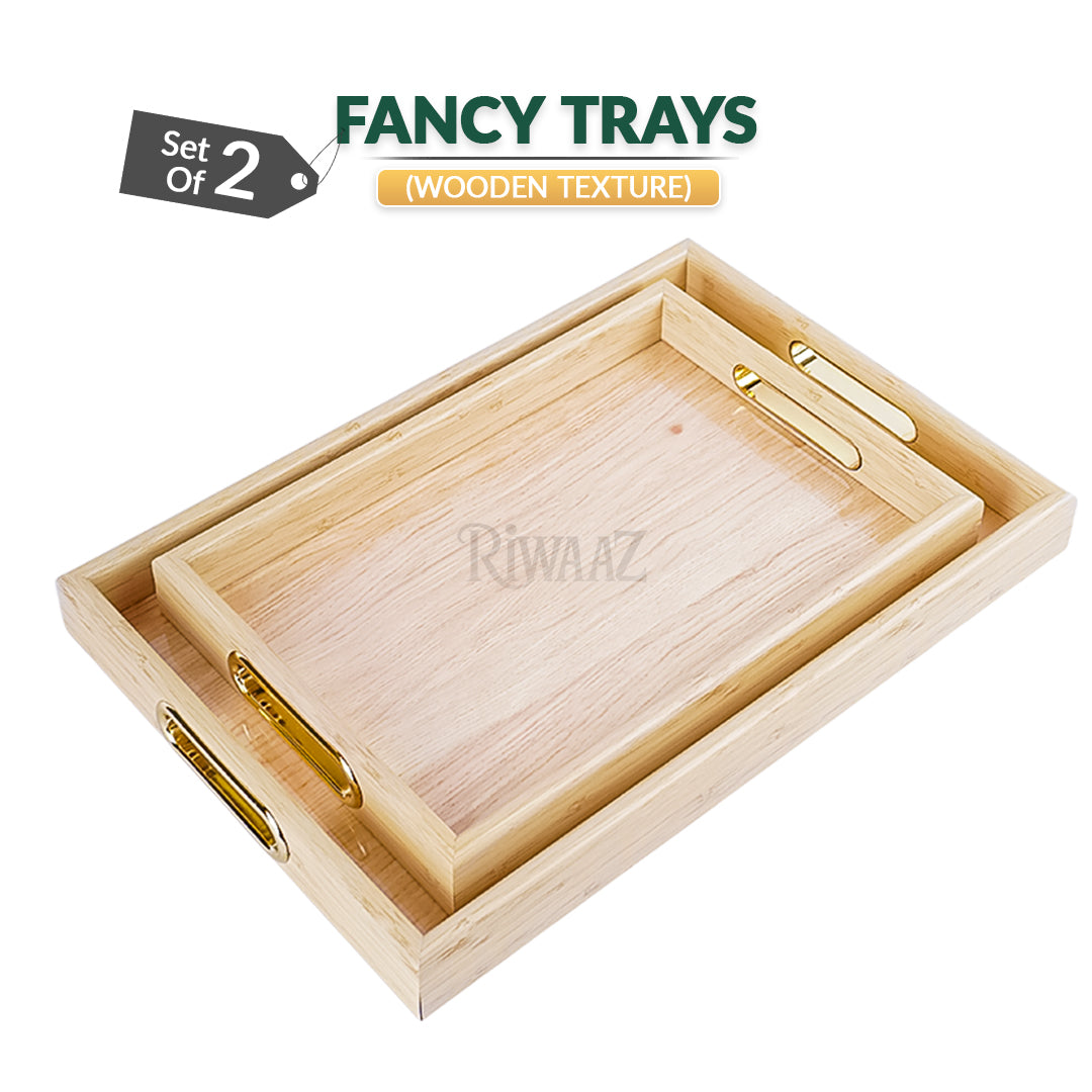 Set of 2 - Wooden Texture Trays