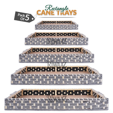 Set of 5 - Silver Rectangle Cane Trays Set for gifting