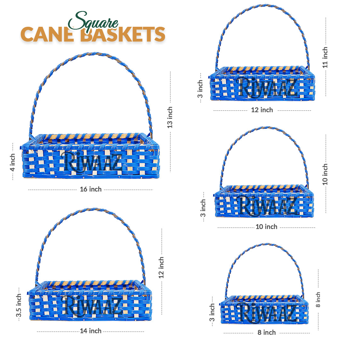 Set of 5 - Blue Square Cane Basket for Gifting, wedding decoration