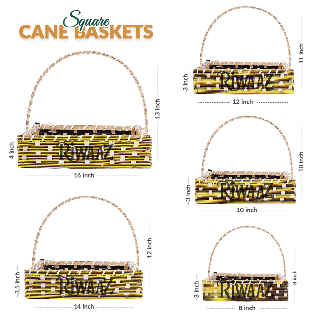 Set of 5 - Golden Square Cane Basket for Gifting, wedding decoration