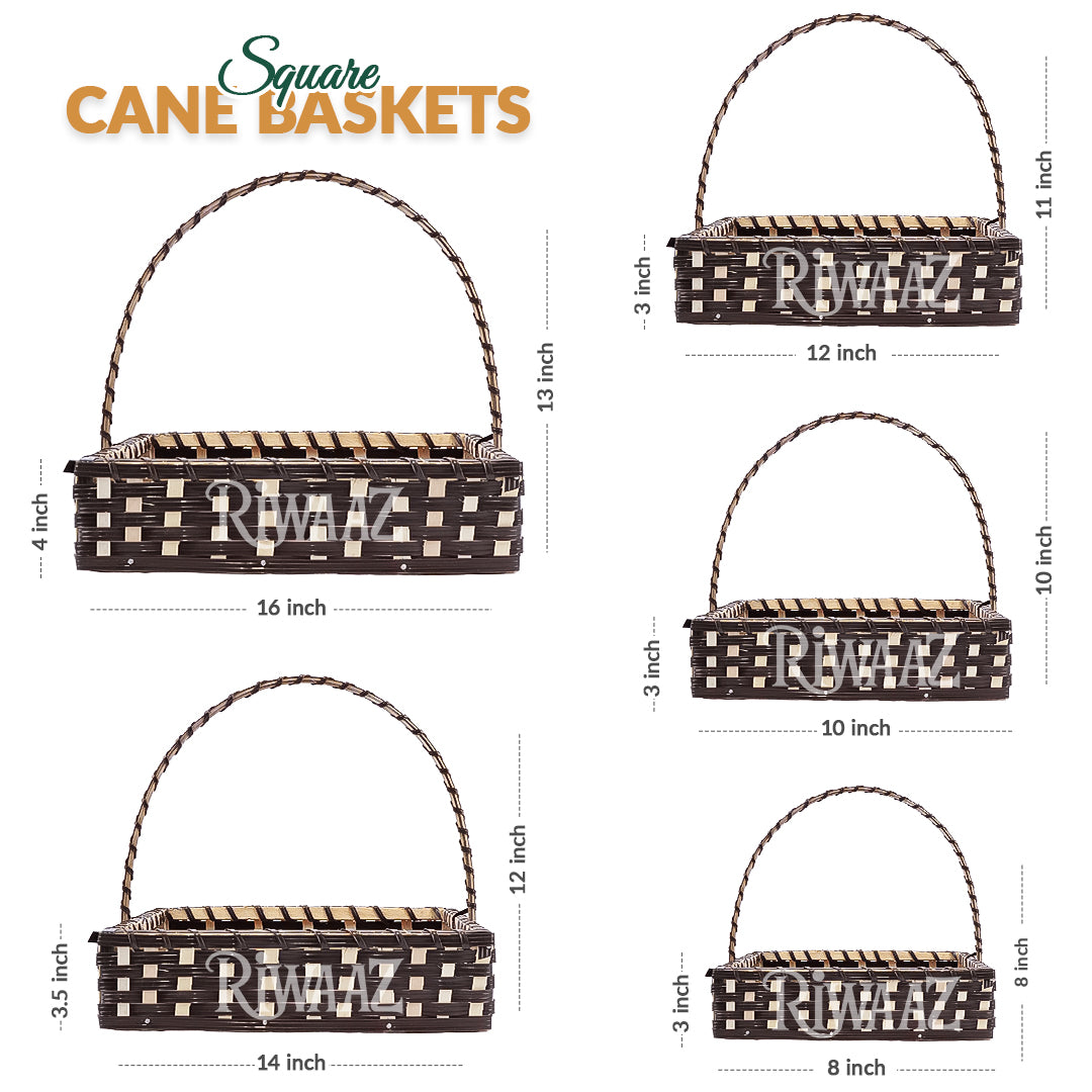 Set of 5 - Brown Square Cane Basket for Gifting, wedding decoration