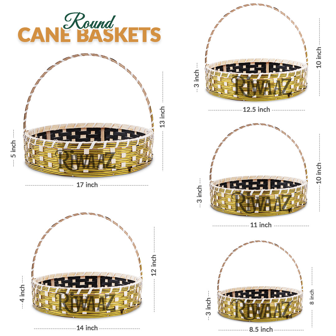 Set of 5 - Round Golden Cane Basket for Gifting, wedding decoration