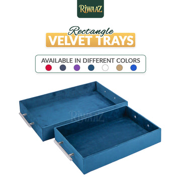 2 pcs Dull Blue Velvet Wedding Gift Tray Set – Bridal Platter for Pakistani & Indian Shaadi Decor