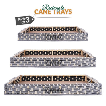 Set of 3 - Silver Rectangle Cane Trays