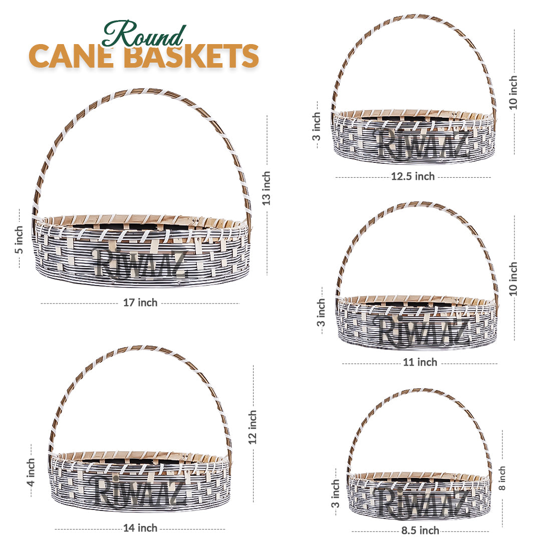 Set of 5 - Round Silver Cane Basket for Gifting, wedding decoration