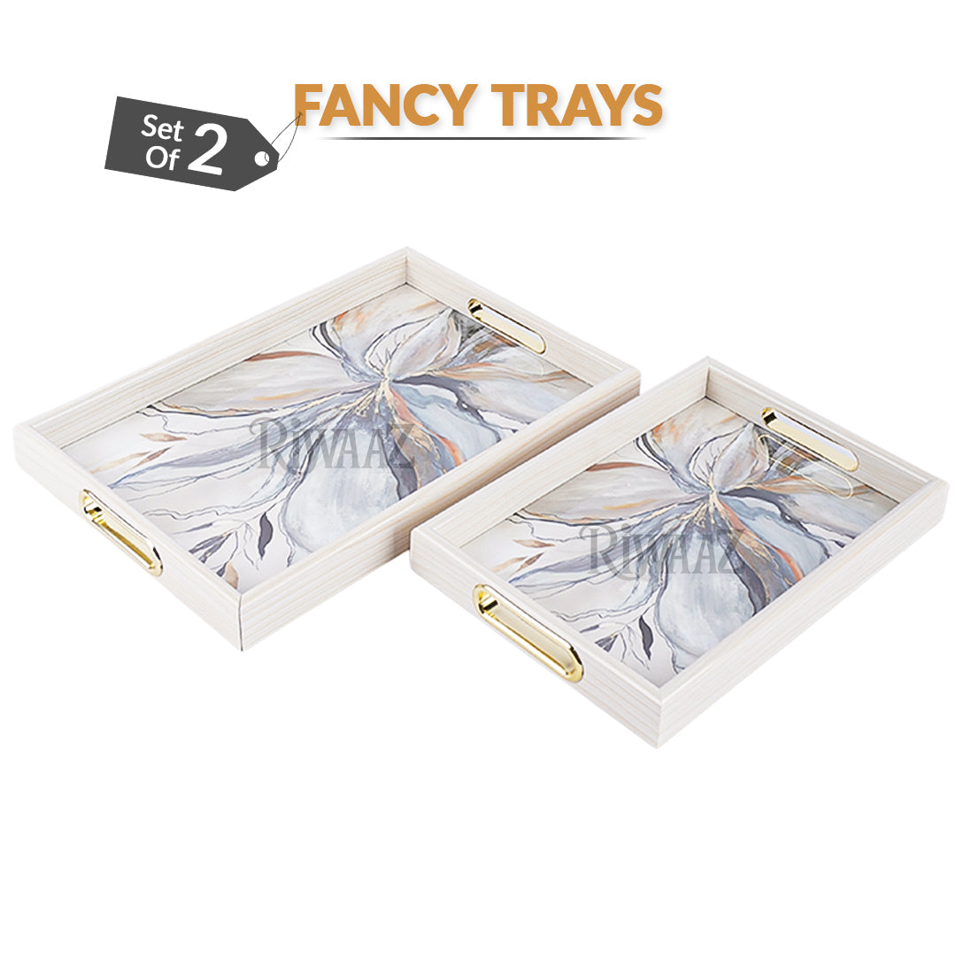 Set of 2 - Marble Textured Fancy Trays
