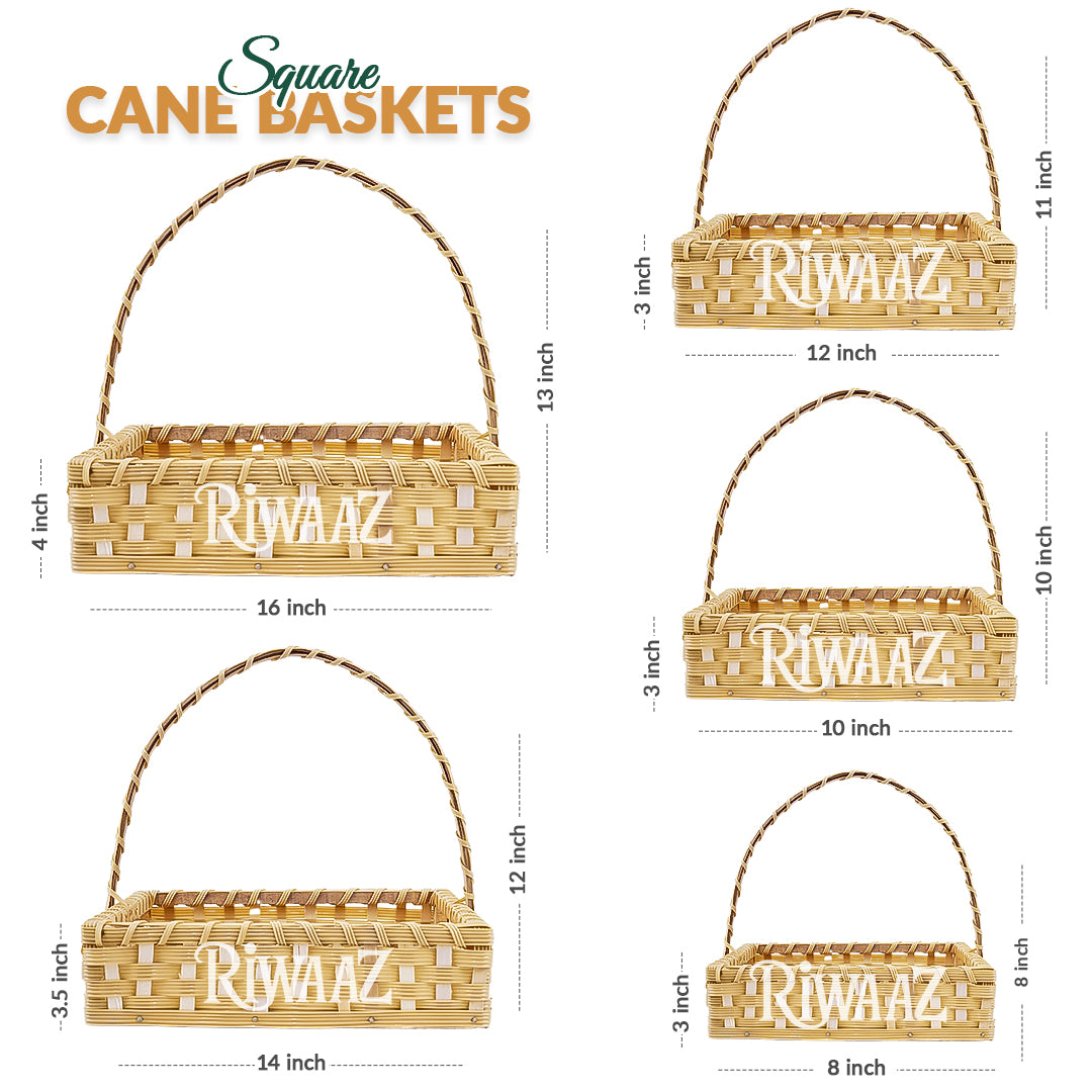 Set of 5 - Beige Square Cane Basket for Gifting, wedding decoration
