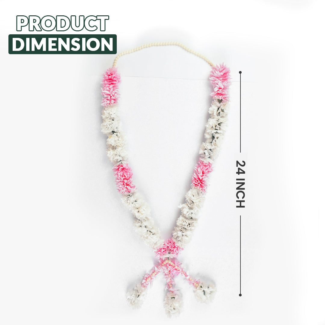 Pink & Silver Marigold Wedding Haar / Varmala – Bride or Groom Jaimala for Wedding