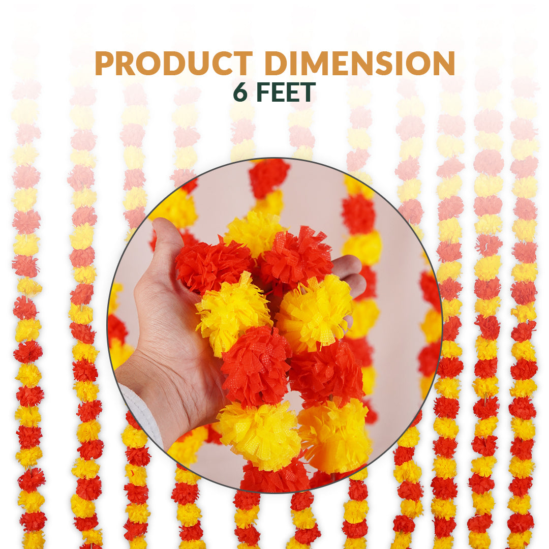 12 pcs Marigold Garland - Red n Yellow Color for Wedding decoration - Riwaaz