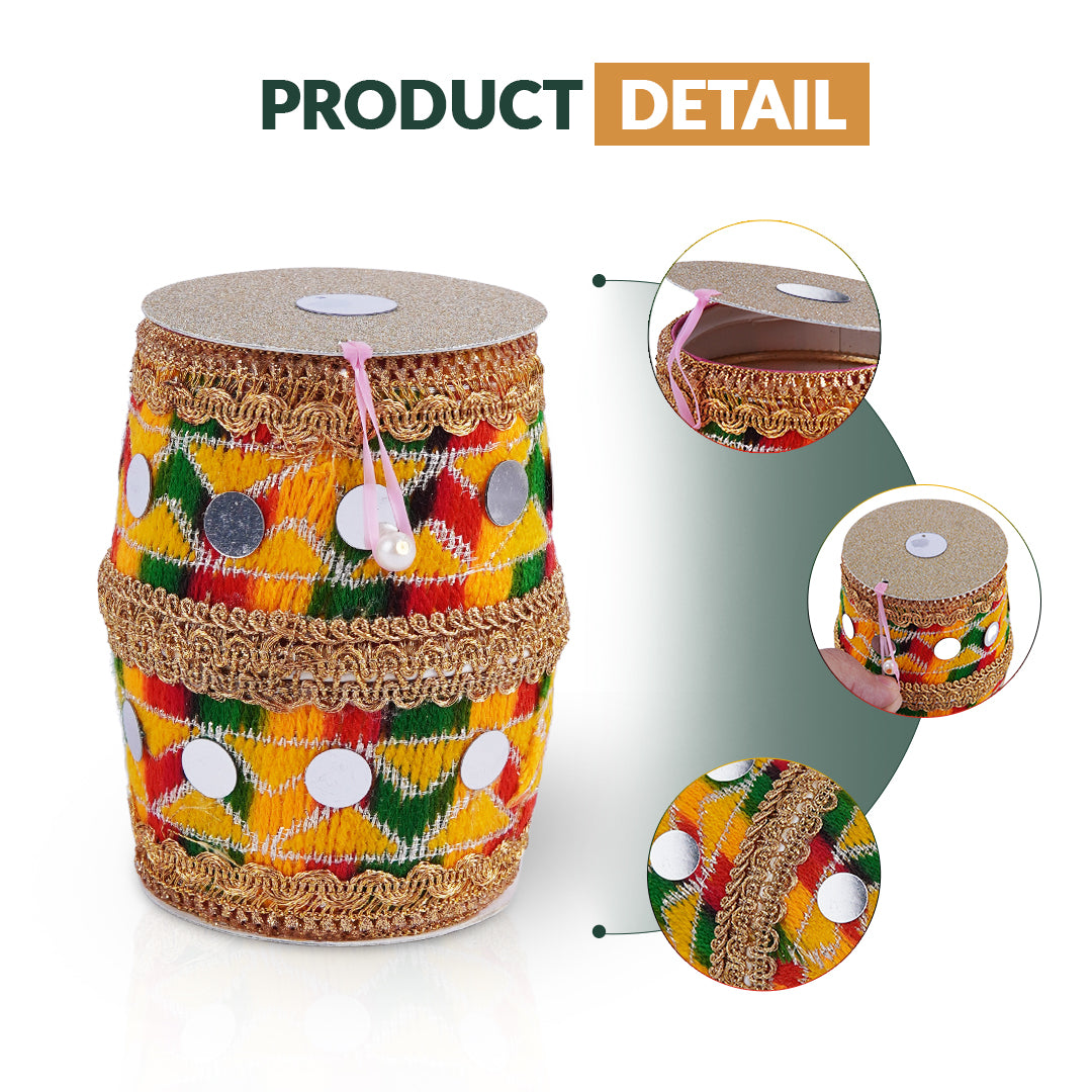 Set of 25 - Dhol-Shaped Nikkah Pouches | Traditional Favor Bags for Mehndi, Mayun & South Asian Weddings