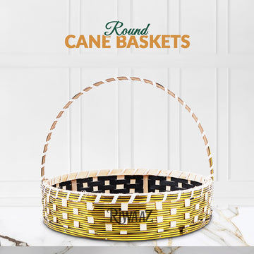 Set of 5 - Round Golden Cane Basket for Gifting, wedding decoration