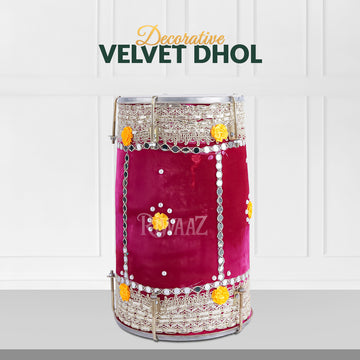 Hot Pink Velvet Dhol – Classic Dholki Drum for Wedding, Shaadi, Dholki & Mehndi