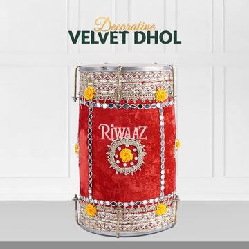 Red Velvet Dhol – Classic Dholki Drum for Wedding, Shaadi, Dholki & Mehndi