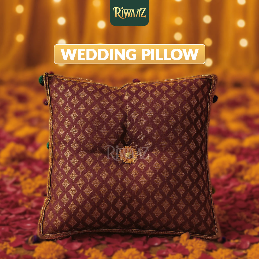 Jamawar Fabric Pillow, Cusion Perfect For Traditional Wedding Decor Including Mehndi, Nikkah, Maiyun, Vivah, and Cultural Celebrate