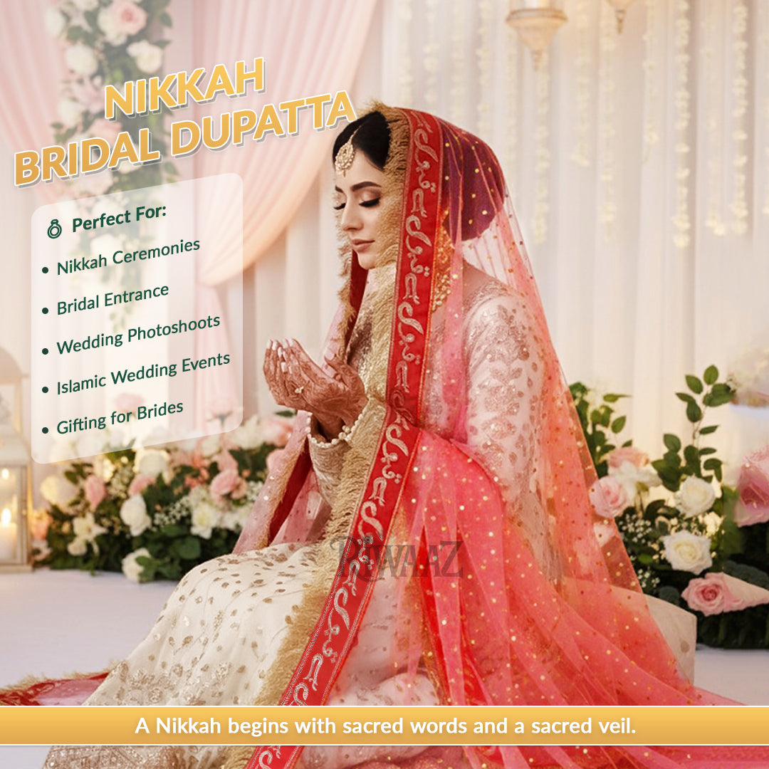 Bridal Nikkah Dupatta: 'Qabool Hai' Embroidered Lace Veil