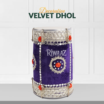 Purple Velvet Dhol – Classic Dholki Drum for Wedding, Shaadi, Dholki & Mehndi