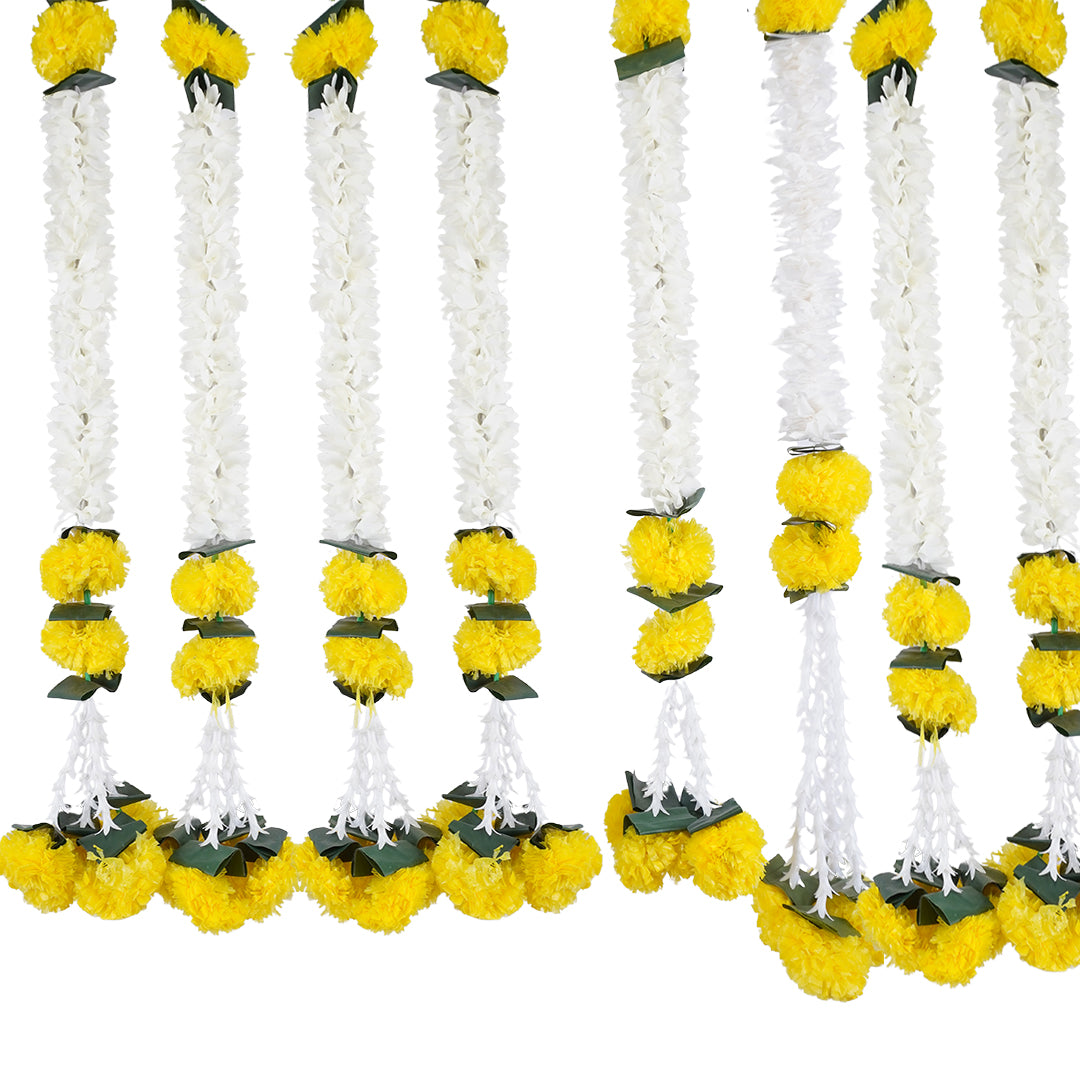 12 pcs Marigold Garland - White & Yellow Color for Wedding decoration - Riwaaz