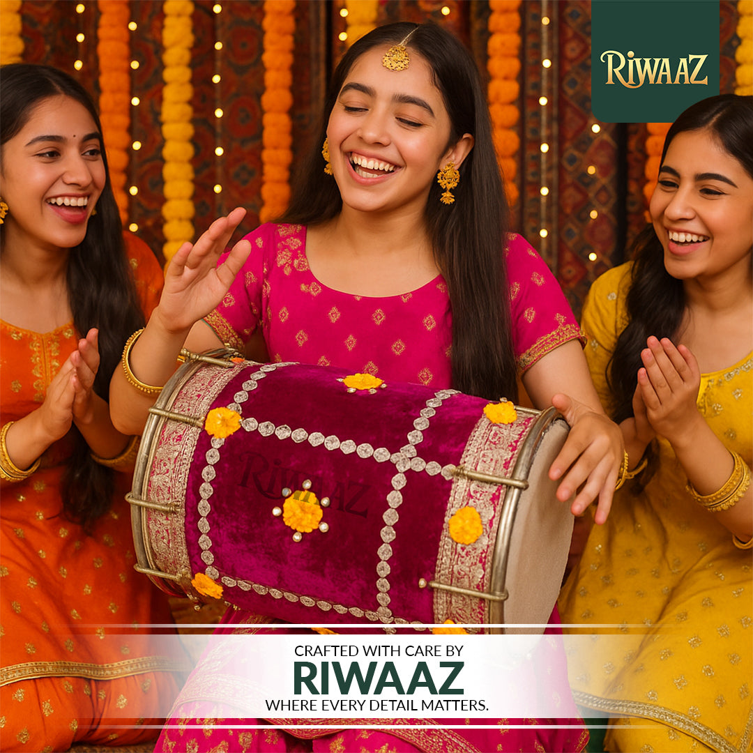 Hot Pink Velvet Dhol – Classic Dholki Drum for Wedding, Shaadi, Dholki & Mehndi