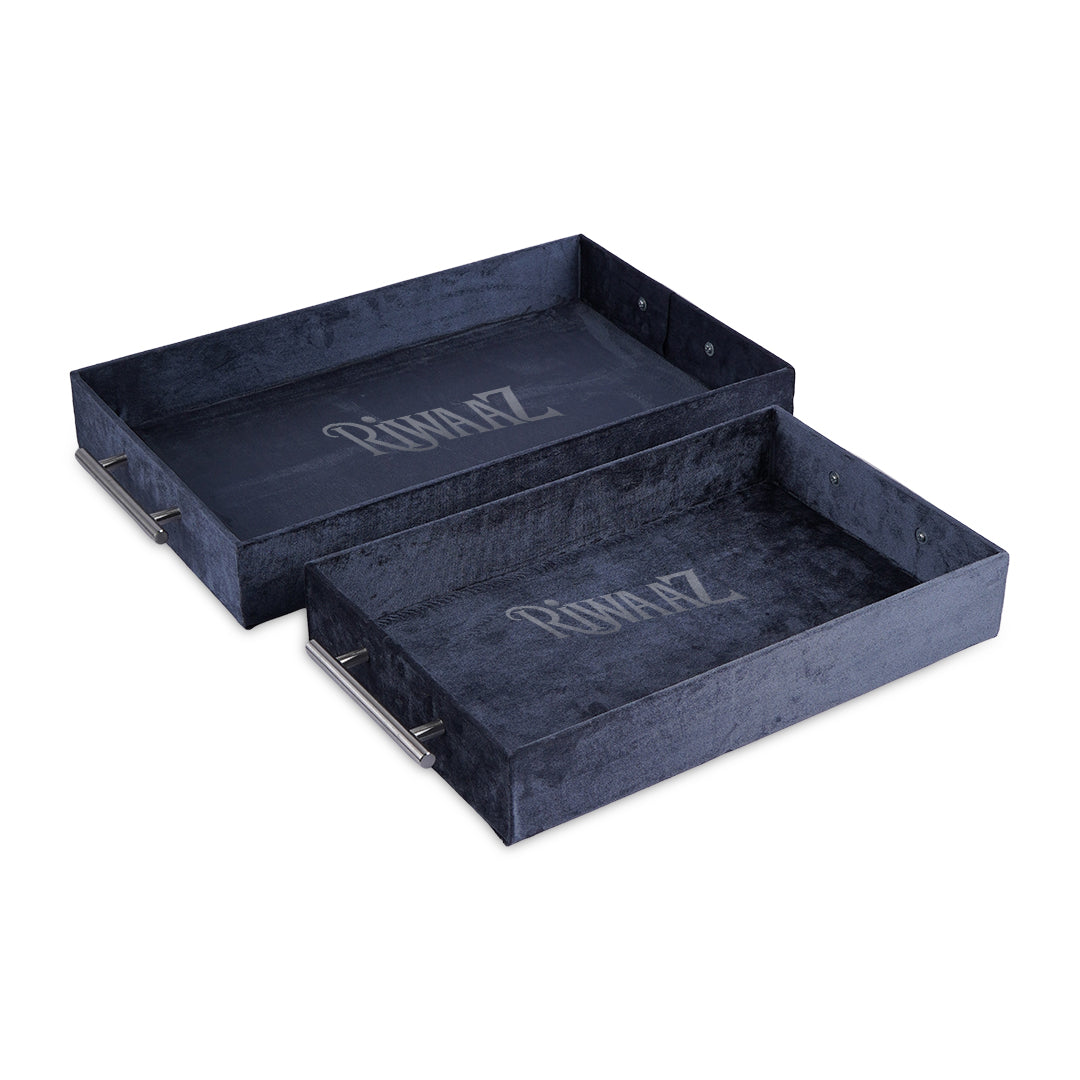 2 pcs Gray Velvet Wedding Gift Tray Set – Bridal Platter for Pakistani & Indian Shaadi Decor