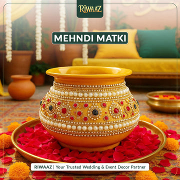 Hand Made Metal Decorated Matki, Accessories, Indian Wedding, Pakistani Wedding,Gold Matki Yellow Matlki Nikkah, Maiyun Menhdi Decoration