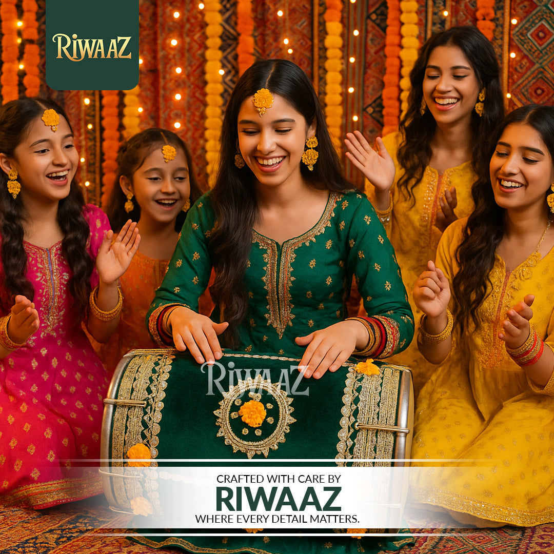 Green Velvet Dhol – Classic Dholki Drum for Wedding, Shaadi, Dholki & Mehndi