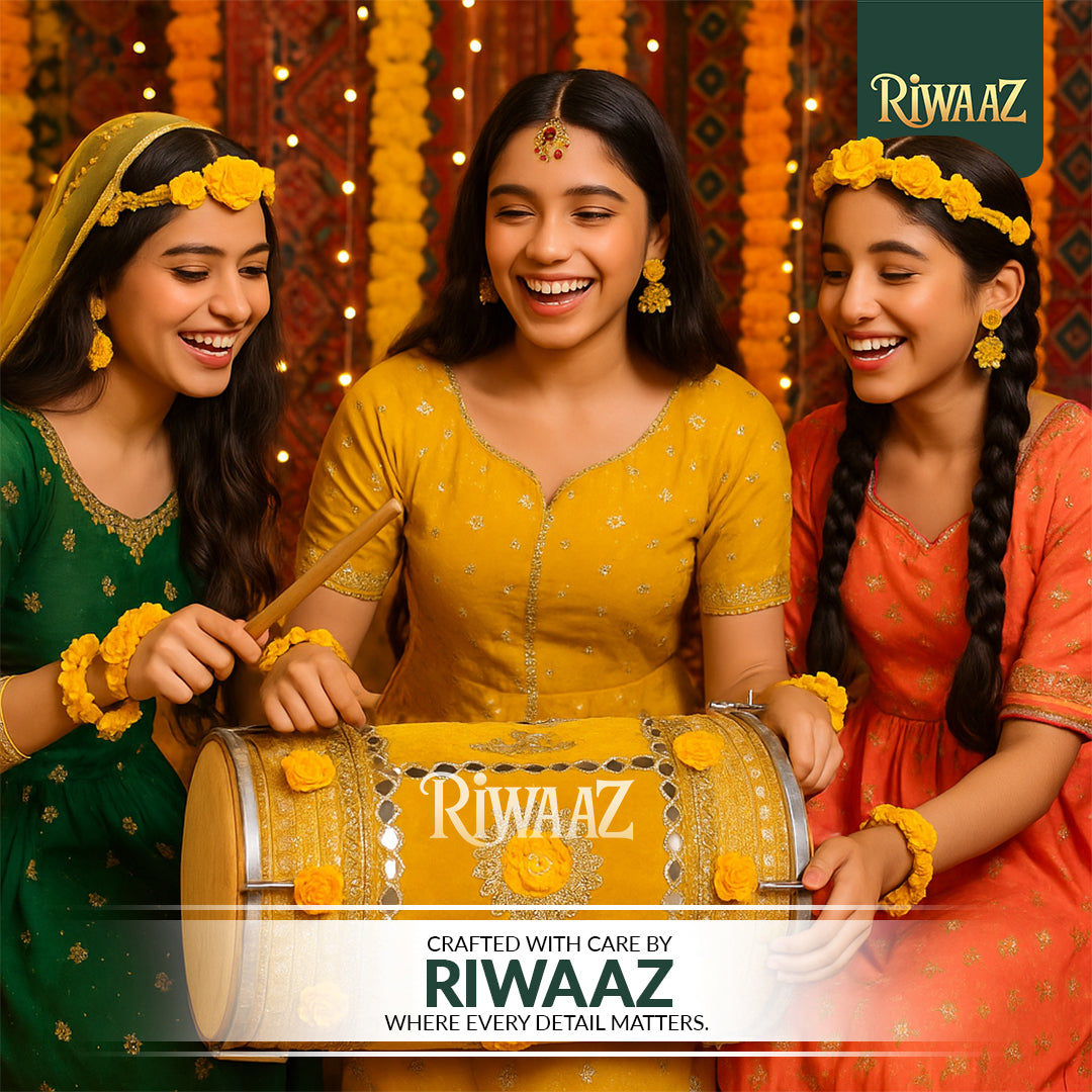 Yellow Velvet Dhol – Classic Dholki Drum for Wedding, Shaadi, Dholki & Mehndi