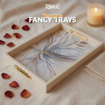 Set of 2 - Marble Textured Fancy Trays