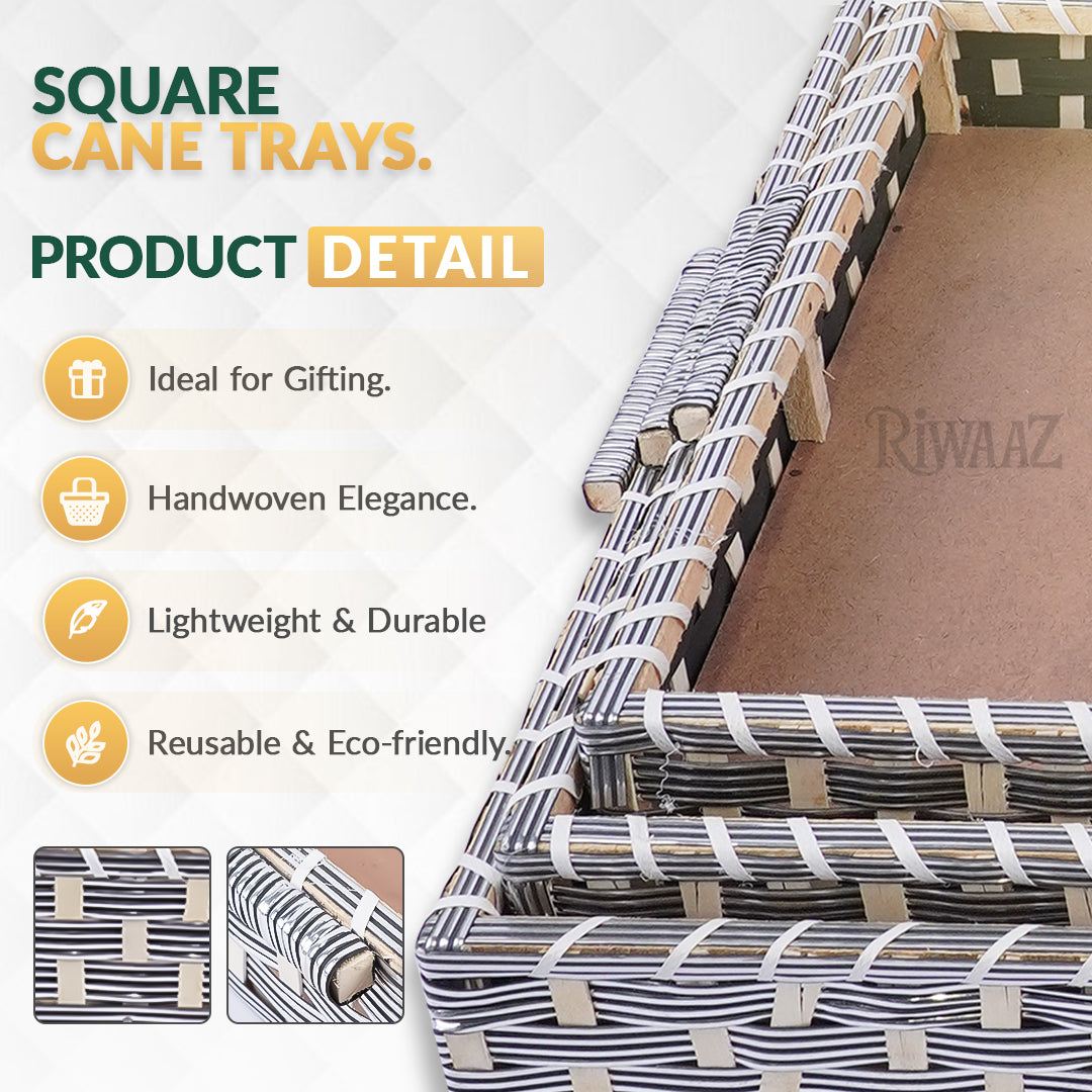 Set of 3 - Silver Rectangle Cane Trays