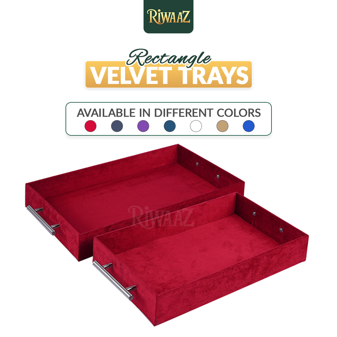 2 pcs Red Velvet Wedding Gift Tray Set – Bridal Platter for Pakistani & Indian Shaadi Decor