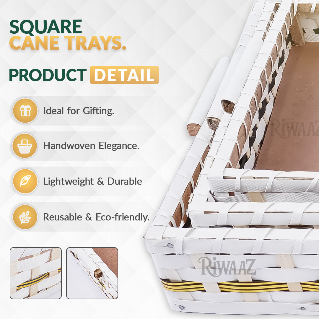 Set of 3 - White Rectangle Cane Trays