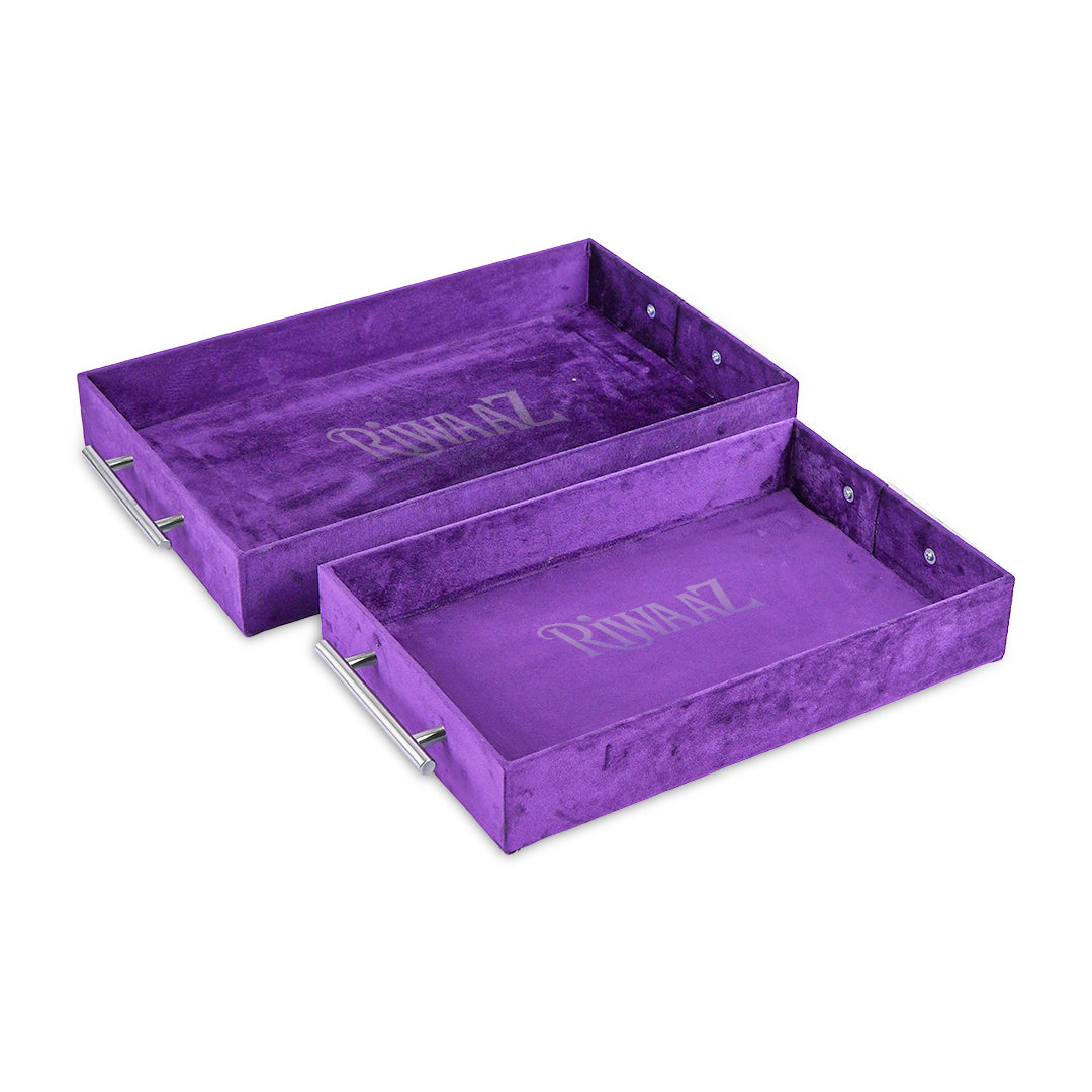 2 pcs Purple Velvet Wedding Gift Tray Set – Bridal Platter for Pakistani & Indian Shaadi Decor