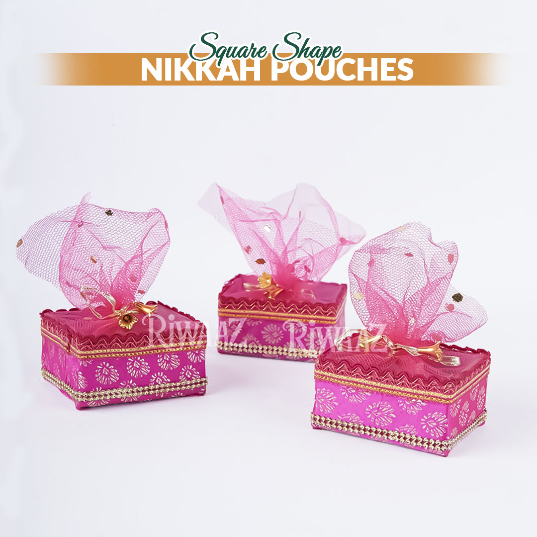 Multi Color Square Shaped Fabric Nikkah Pouches For Nikkah Wedding Pouches, Gift Pouches Celebration, Wedding and Occasions