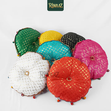 Round Jamawar Fabric Pillow, Cusion Perfect For Traditional Wedding Decor Including Mehndi, Nikkah, Maiyun, Vivah, and Cultural Celebrate