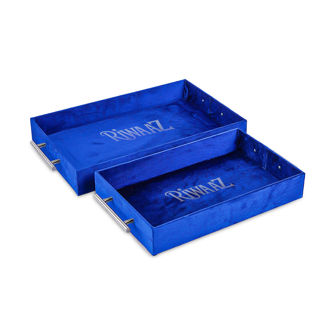 2 pcs Dark Blue Velvet Wedding Gift Tray Set – Bridal Platter for Pakistani & Indian Shaadi Decor
