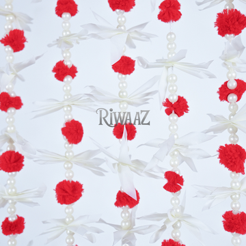 12 pcs - Red n White Pom Pom Garland