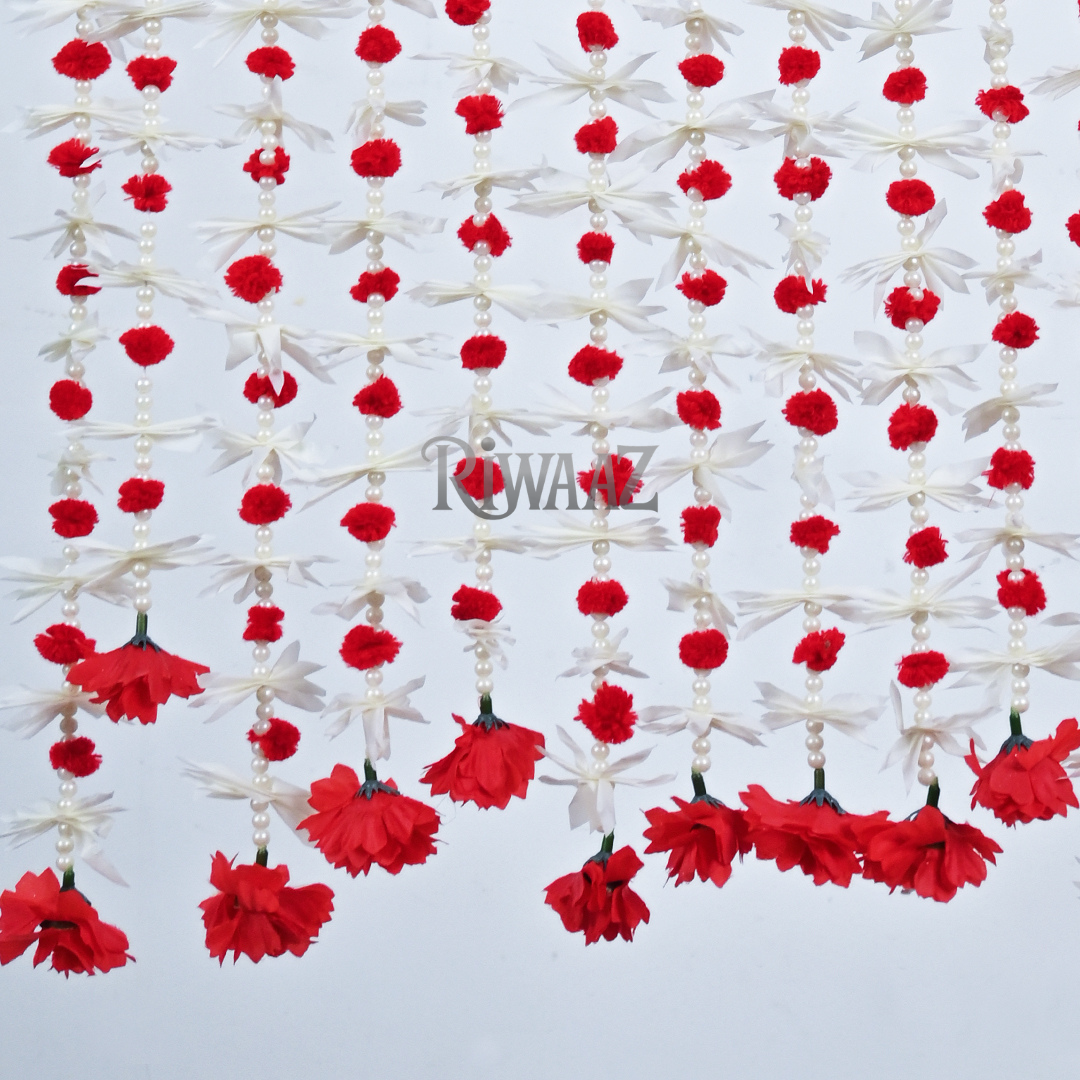 12 pcs - Red n White Pom Pom Garland