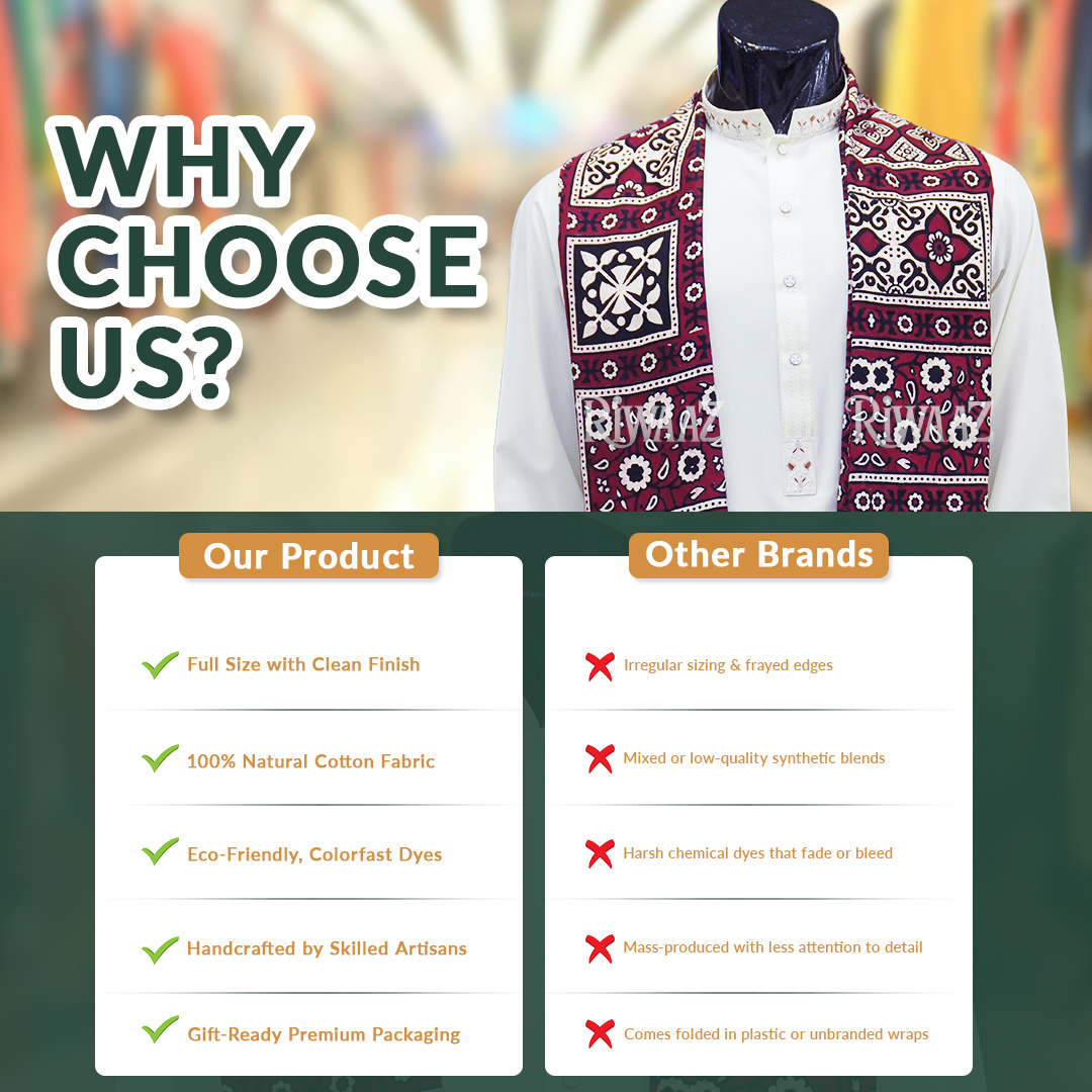 Handmade Ajrak Dupatta Shawl – Traditional Sindhi Block Print Stole for Mehndi, Nikkah & Cultural Events